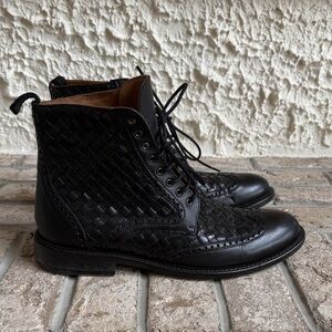 Taft The Saint Black Leather Woven Boot